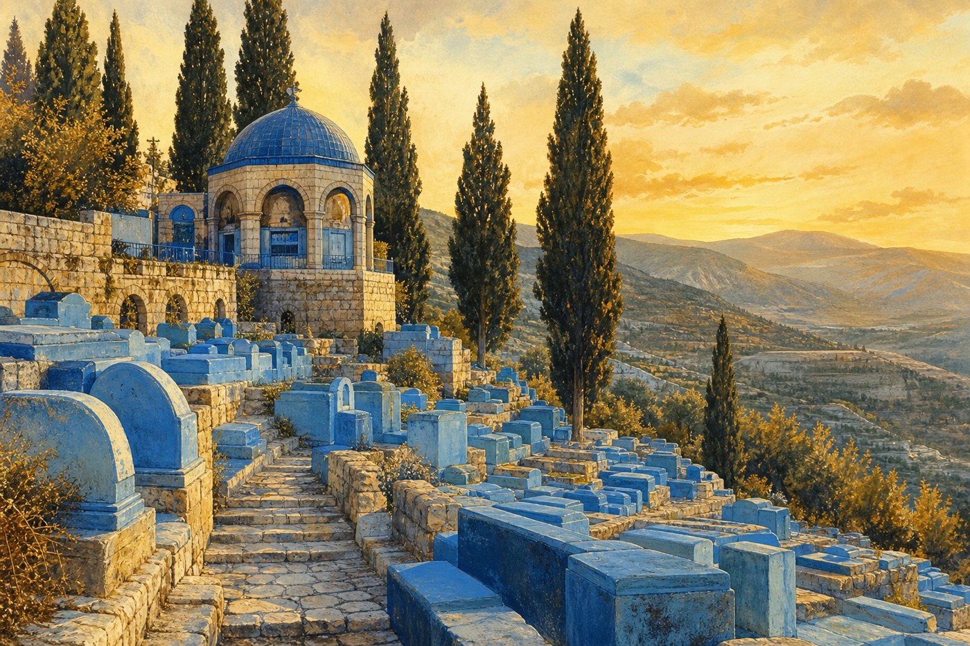 An illustration of the old cemetery of Tzfat
